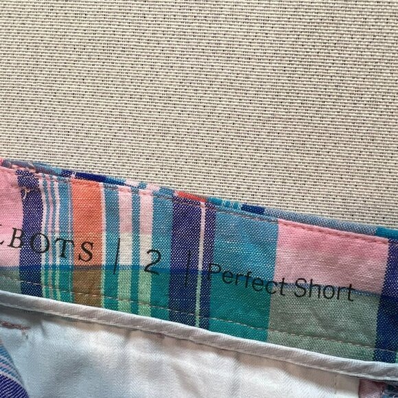 Talbots Women's Linen Perfect Shorts Flat Front Sz 2 Blue Pink Plaid Lightweight - Picture 3 of 11